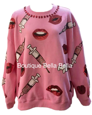 Queen of Sparkles - Pink Lip & Syringe Sweatshirt - Boutique Bella BellaQueen of Sparkles