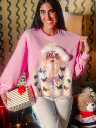 Queen of Sparkles - Pink Santa Claus Butterfly Blazer Sweatshirt - Boutique Bella Bella