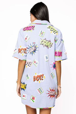 Queen of Sparkles Powder Blue Mahjong Icon Collar Rainbow Trim Dress - Boutique Bella BellaQueen of Sparkles