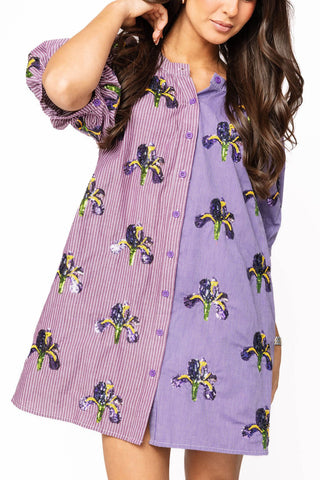 Queen of Sparkles Purple Colorblock Striped Iris Button Up Cotton Dress - Boutique Bella BellaActive Wear Dress