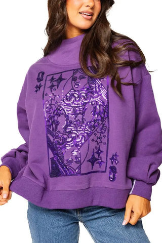 Queen of Sparkles Purple QOS Card Logo Mock Neck Sweatshirt - Boutique Bella BellaSweatshirt
