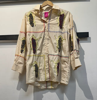 Queen of Sparkles QOS Beige Button Up Multi Corn Cotton Collar Dress - Boutique Bella BellaDress