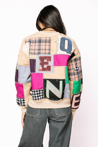 Queen of Sparkles • QOS • Beige Multi Queen Patchwork Sweatshirt - Boutique Bella BellaSweatshirt