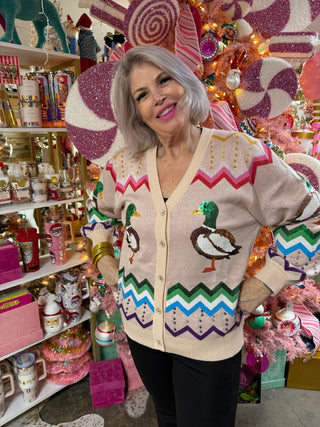 Queen of Sparkles • QOS • Beige Multi Zig Zag Duck Cardigan - Boutique Bella BellaCardigan