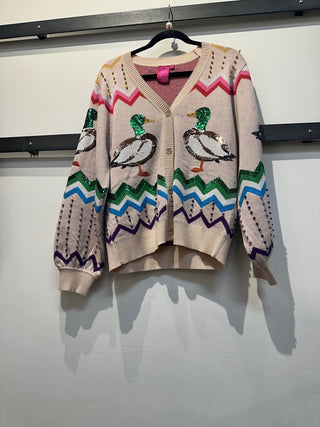 Queen of Sparkles • QOS • Beige Multi Zig Zag Duck Cardigan - Boutique Bella BellaCardigan