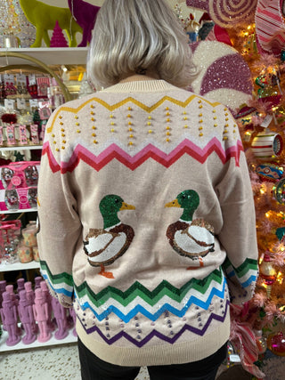 Queen of Sparkles • QOS • Beige Multi Zig Zag Duck Cardigan - Boutique Bella BellaCardigan