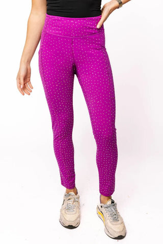 Queen of Sparkles QOS Bright Purple Scattered Rhinestone Leggings - Boutique Bella Bellaleggings