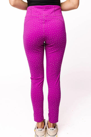 Queen of Sparkles QOS Bright Purple Scattered Rhinestone Leggings - Boutique Bella Bellaleggings
