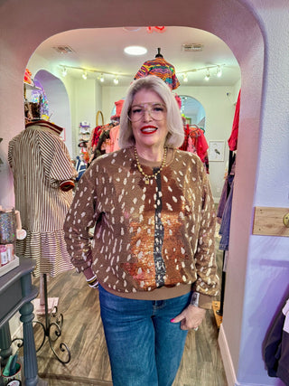 Queen of Sparkles • QOS • Brown Deer Print Sweatshirt - Boutique Bella BellaDeer
