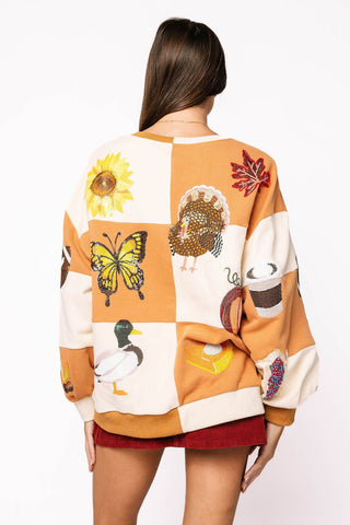 Queen of Sparkles • QOS • Brown & Ivory Checkered Fall Icon Sweatshirt - Boutique Bella BellaSweatshirt