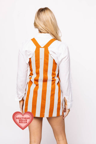 Queen of Sparkles • QOS • Burnt Orange & White Sequin Striped Overall Dress - Boutique Bella BellaOverall dress