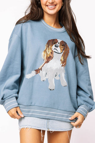 Queen of Sparkles QOS Dusty Blue King Charles Spaniel Sweatshirt - Boutique Bella BellaQueen of Sparkles