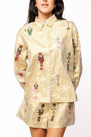 Queen of Sparkles QOS Gold Metallic Stripe Cocktail Serving Nutcracker Short - Boutique Bella BellaQueen of Sparkles