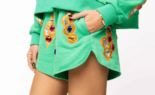 Queen of Sparkles QOS Green & Gold Jeweled Ornament Shorts - Boutique Bella BellaQueen of Sparkles
