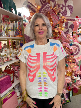 Queen of Sparkles • QOS • Grey Multi Skeleton Tee - Boutique Bella BellaHalloween Tee