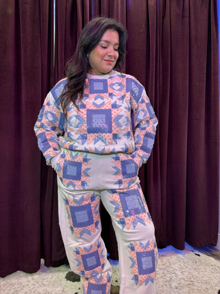 Queen of Sparkles • QOS • Ivory, Blue & Light Pink Patchwork Pants - Boutique Bella BellaSets