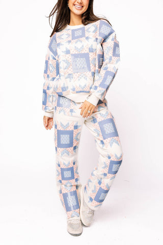 Queen of Sparkles • QOS • Ivory, Blue & Light Pink Patchwork Sweatshirt - Boutique Bella BellaSets
