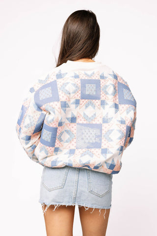 Queen of Sparkles • QOS • Ivory, Blue & Light Pink Patchwork Sweatshirt - Boutique Bella BellaSets