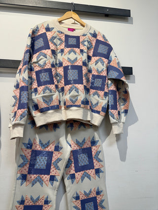 Queen of Sparkles • QOS • Ivory, Blue & Light Pink Patchwork Sweatshirt - Boutique Bella BellaSets