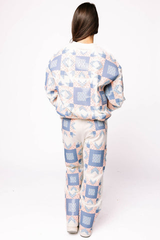 Queen of Sparkles • QOS • Ivory, Blue & Light Pink Patchwork Sweatshirt - Boutique Bella BellaSets