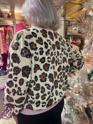 Queen of Sparkles • QOS • Ivory Leopard Mock Neck Sweatshirt With Light Pink Trim - Boutique Bella BellaSweatshirt