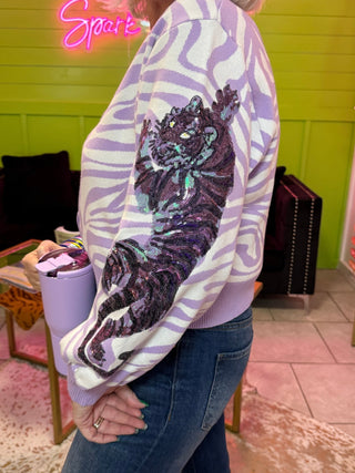 Queen of Sparkles • QOS • Lavender Tiger On Tiger Print Cardigan - Boutique Bella BellaCardigan