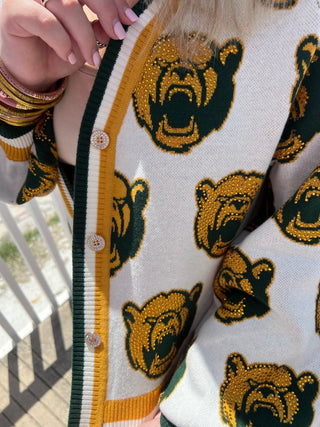 Queen of Sparkles • QOS • Licensed Baylor Knit In Mascot Rhinestone Cardigan - Boutique Bella BellaCardigan