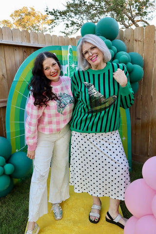 Queen Of Sparkles QOS Licensed Green & Black Striped Elphaba Hat Sweater - Boutique Bella Bellasweater