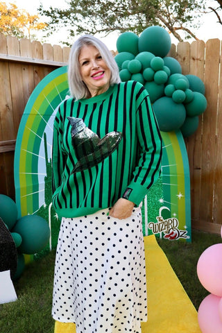 Queen Of Sparkles QOS Licensed Green & Black Striped Elphaba Hat Sweater - Boutique Bella Bellasweater