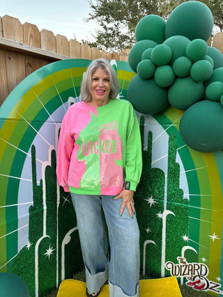 Queen Of Sparkles QOS Licensed Green & Pink Colorblock Character Profile 'Wicked' Sweatshirt - Boutique Bella BellaSweatshirt