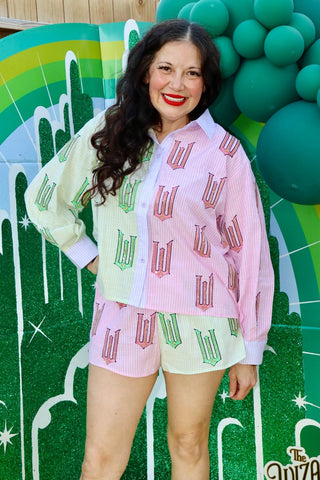 Queen of Sparkles QOS Licensed Green, Pink, & Lavender Wicked Cotton Button Down Top - Boutique Bella BellaTop