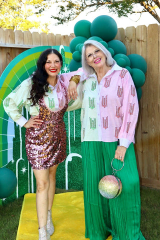 Queen of Sparkles QOS Licensed Green, Pink, & Lavender Wicked Cotton Button Down Top - Boutique Bella BellaTop