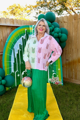 Queen of Sparkles QOS Licensed Green, Pink, & Lavender Wicked Cotton Button Down Top - Boutique Bella BellaTop