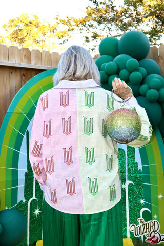Queen of Sparkles QOS Licensed Green, Pink, & Lavender Wicked Cotton Button Down Top - Boutique Bella BellaTop