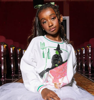 Queen of Sparkles QOS Licensed Kids Elphaba & Glinda Card Sweatshirt - Boutique Bella BellaKids sweatshirt