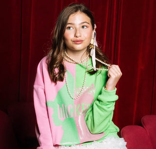 Queen of Sparkles QOS Licensed Kids Green & Pink Colorblock Character Profile 'Wicked' Sweatshirt - Boutique Bella BellaKids sweatshirt