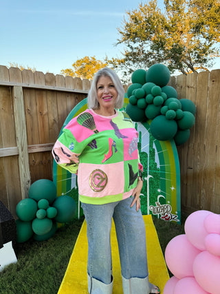 Queen Of Sparkles QOS Licensed Lavender, Pink & Green Checkered Wicked Icon Sweatshirt - Boutique Bella Bellasweatshirt