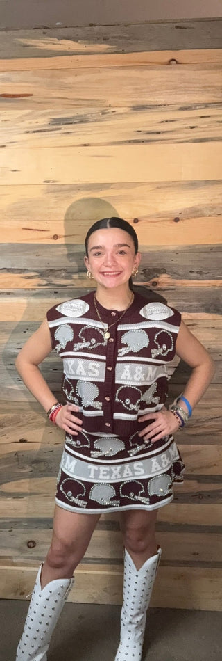 Queen of Sparkles • QOS • Licensed Texas A&M Vintage Football Helmet Stripe Skirt - Boutique Bella BellaGameday
