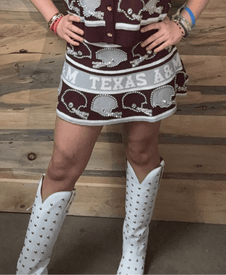 Queen of Sparkles • QOS • Licensed Texas A&M Vintage Football Helmet Stripe Skirt - Boutique Bella BellaGameday
