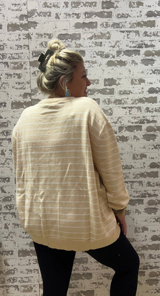 Queen of Sparkles • QOS • Licensed Texas Beige Stripe Vintage Team Sweater - Boutique Bella BellaLonghorn