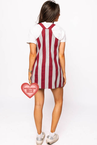 Queen of Sparkles • QOS • Maroon & Grey Sequin Striped Overall Dress - Boutique Bella BellaOverall