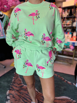 Queen of Sparkles • QOS • Mint Flamingo Wearing Christmas Light Necklace Short - Boutique Bella Bellaquee