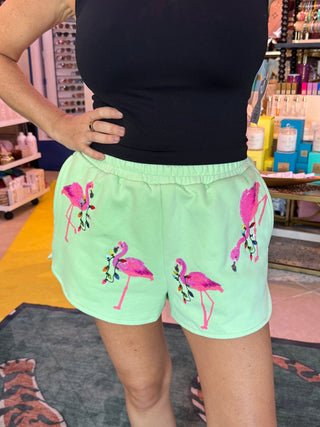 Queen of Sparkles • QOS • Mint Flamingo Wearing Christmas Light Necklace Short - Boutique Bella Bellaquee