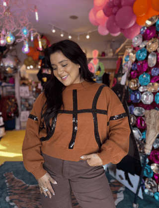 Queen of Sparkles QOS Orange & Black Basketball Sweater - Boutique Bella BellaQueen of Sparkles