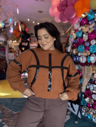 Queen of Sparkles QOS Orange & Black Basketball Sweater - Boutique Bella BellaQueen of Sparkles