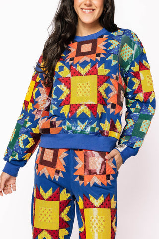 Queen of Sparkles • QOS • Royal Blue Multi Patchwork Sweatshirt - Boutique Bella BellaSweatshirt