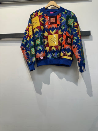 Queen of Sparkles • QOS • Royal Blue Multi Patchwork Sweatshirt - Boutique Bella BellaSweatshirt
