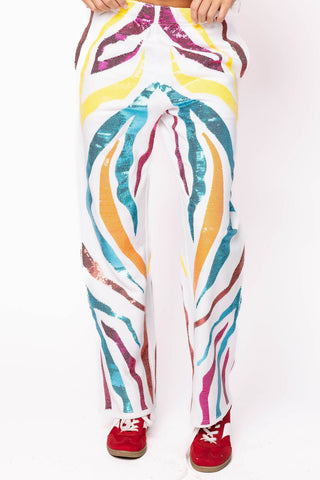 Queen of Sparkles • QOS • White & Rainbow Tiger Stripe Pants - Boutique Bella BellaPants