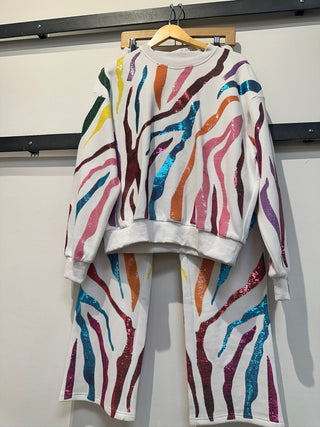 Queen of Sparkles • QOS • White & Rainbow Tiger Stripe Sweatshirt - Boutique Bella BellaSet