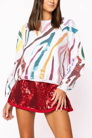 Queen of Sparkles • QOS • White & Rainbow Tiger Stripe Sweatshirt - Boutique Bella BellaSet